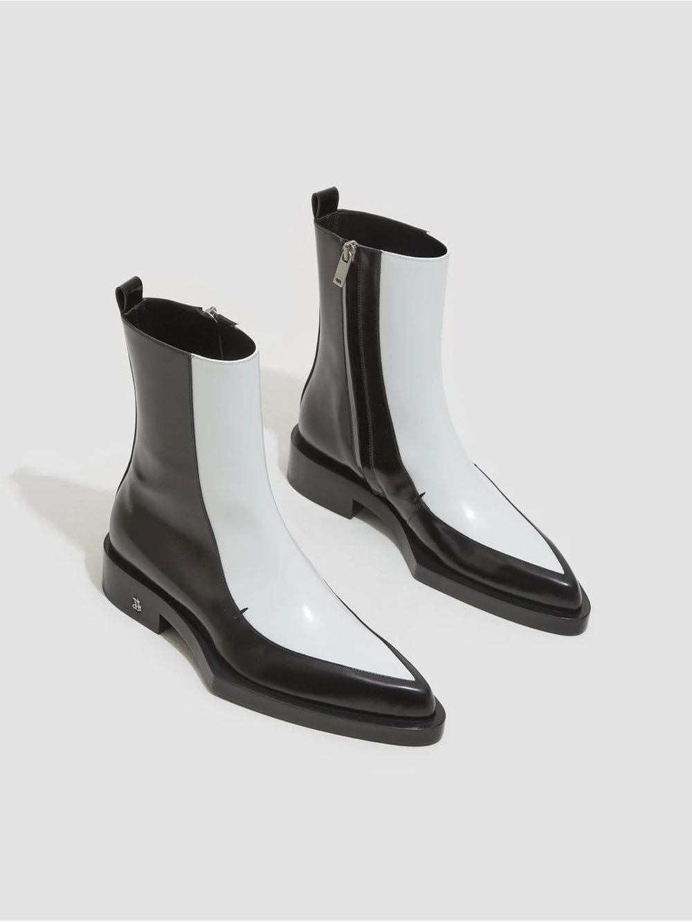 NEW!! Jil Sander Two-Tone Black and White Pointed Zip Ankle Boots Sz 6